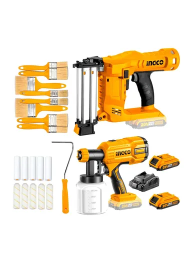 20V Lithium-ion Cordless Brad Nailer Kit &amp; Spray Gun Set COSLI23016