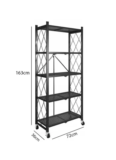 5-Tier Heavy Duty Foldable Storage Shelves With Wheels for Garage Kitchen, Basement &amp; Pantry (W72 x D36 x H163)cm - White