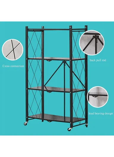 5-Tier Heavy Duty Foldable Storage Shelves With Wheels for Garage Kitchen, Basement &amp; Pantry (W72 x D36 x H163)cm - White
