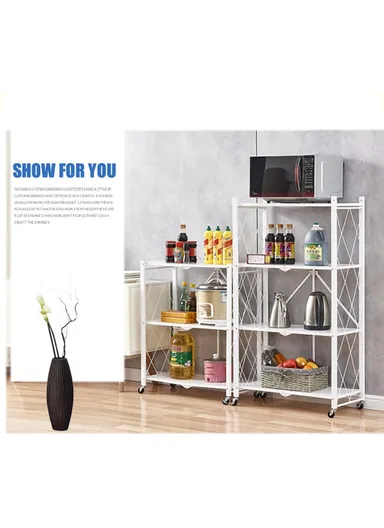 5-Tier Heavy Duty Foldable Storage Shelves With Wheels for Garage Kitchen, Basement &amp; Pantry (W72 x D36 x H163)cm - White