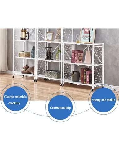 5-Tier Heavy Duty Foldable Storage Shelves With Wheels for Garage Kitchen, Basement &amp; Pantry (W72 x D36 x H163)cm - White