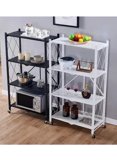 5-Tier Heavy Duty Foldable Storage Shelves With Wheels for Garage Kitchen, Basement &amp; Pantry (W72 x D36 x H163)cm - White