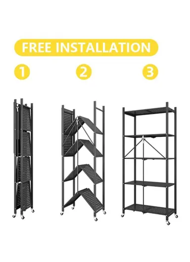 5-Tier Heavy Duty Foldable Storage Shelves With Wheels for Garage Kitchen, Basement &amp; Pantry (W72 x D36 x H163)cm - White