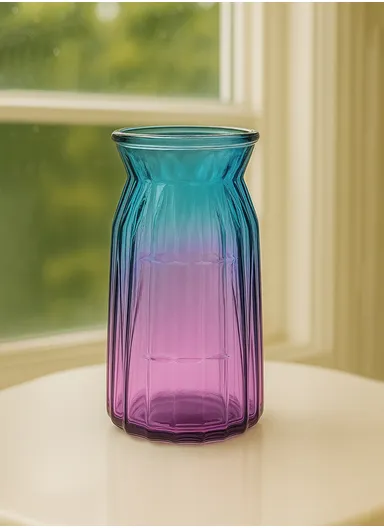 Origami Design Multi-Color Elegant Flower Desk Decorative Glass Vase (D8 x H15)cm - Purple &amp; Blue