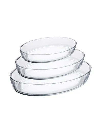 0.7/1.6/2.4L 3 Pcs Oval Borosilicate Glass Baking Dish Oven-Safe Tray KPT-02