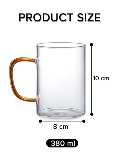 380ml Transparent Round Glass Mug With Colorful Handle For Beverages - Brown