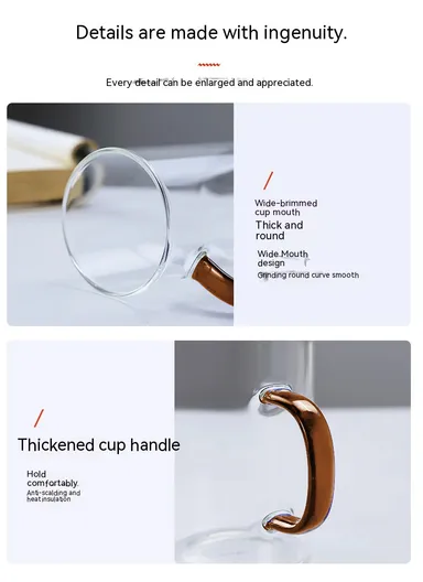 380ml Transparent Round Glass Mug With Colorful Handle For Beverages - Brown