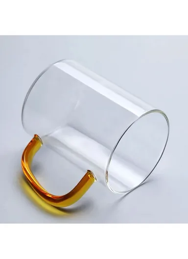 380ml Transparent Round Glass Mug With Colorful Handle For Beverages - Brown