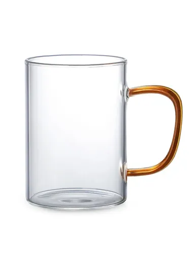380ml Transparent Round Glass Mug With Colorful Handle For Beverages - Brown