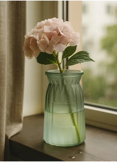 Origami Frosted Design Multi-Color Matte Elegant Flower Desk Decorative Glass Vase (D8 x H15)cm - Olive Green