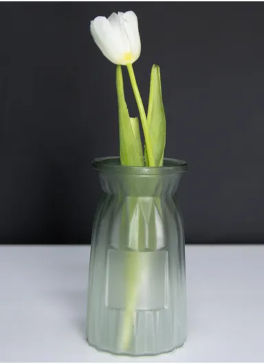 Origami Frosted Design Multi-Color Matte Elegant Flower Desk Decorative Glass Vase (D8 x H15)cm - Olive Green