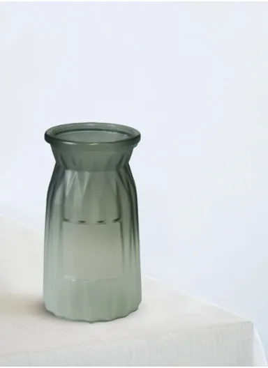 Origami Frosted Design Multi-Color Matte Elegant Flower Desk Decorative Glass Vase (D8 x H15)cm - Olive Green