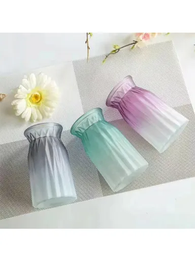 Origami Frosted Design Multi-Color Matte Elegant Flower Desk Decorative Glass Vase (D8 x H15)cm - Olive Green