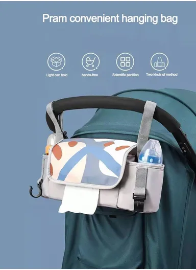 PVC Waterproof Multifunctional Practical Storage Baby Stroller Bag Printing Pattern 702 (W33 x D13 x H15)cm - Grey