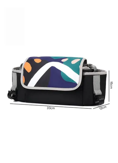 PVC Waterproof Multifunctional Practical Storage Baby Stroller Bag Printing Pattern 702 (W33 x D13 x H15)cm - Black