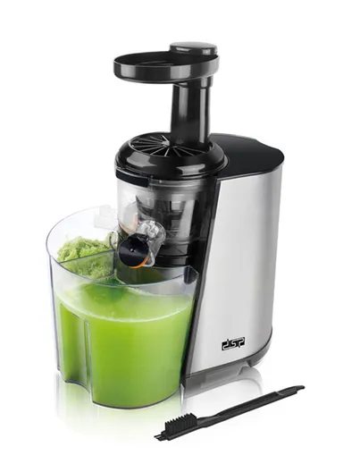150W Low-Speed Squeezing Juicer With No-Blades Design, Easy Cleaning &amp; Quiet Operation KJ3022 (L26 x W18 x H42)cm - Silver &amp; Black