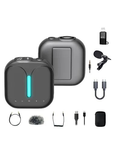 Type-C Cable + Lightning Adapter + External Microphone Wireless Lavalier Microphone Receiver Transmitter Live Streaming Video Recording Mic Kit M18Pro