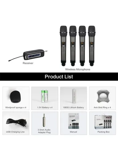 1 To 4 Wireless Microphone System UHF Karaoke Mics Cordless Handheld Microphone For Home KTV PRO-15