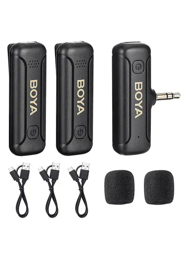 Portable Lavalier Microphone 2 Transmitter + Receiver Noise Reduction Mini Wireless Mic With 3.5mm Plug BY-WM3T2-M2