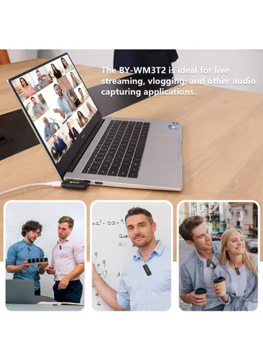 Wireless Lavalier Mic 2 Transmitter + Receiver For Youtube Vlog Live Streaming Omni-Directional Microphone BY-WM3T2-U2