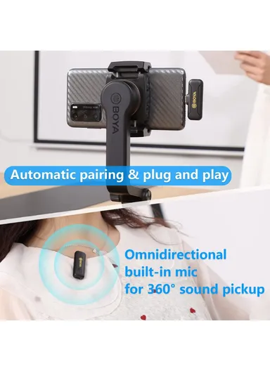 Wireless Lavalier Mic 2 Transmitter + Receiver For Youtube Vlog Live Streaming Omni-Directional Microphone BY-WM3T2-U2