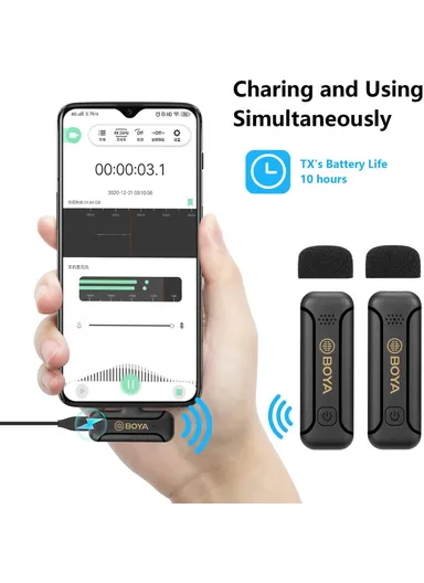 Wireless Lavalier Mic 2 Transmitter + Receiver For Youtube Vlog Live Streaming Omni-Directional Microphone BY-WM3T2-U2