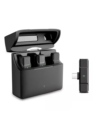 for Interview Live Broadcast Wireless Lavalier Microphone System 2 Mics + 1 Receiver, Type-C Interface 033A2