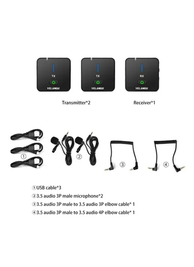 Portable 2.4G Microphone Set 2 Transmitter + Receiver Wireless Lavalier Mic with Clip-Black MX5