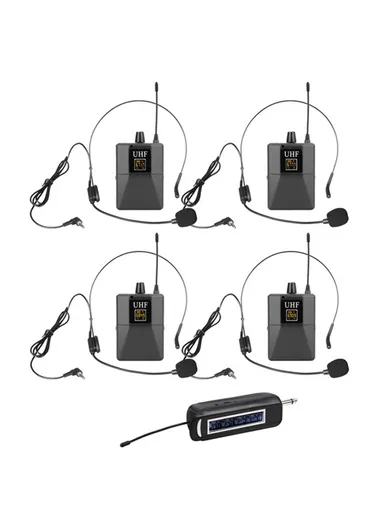 UHF Lavalier Wireless Microphone Headset 1 to 4 Potable Condenser Mic With Receiver PRO-15C - EU Plug