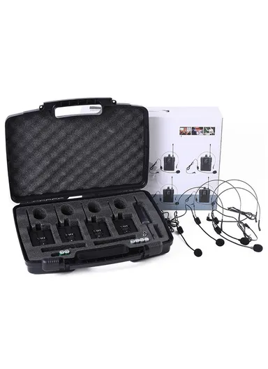 UHF Lavalier Wireless Microphone Headset 1 to 4 Potable Condenser Mic With Receiver PRO-15C - EU Plug