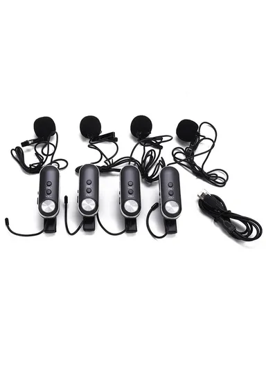2600mAh Wireless Lavalier Microphone Set With Receiver 1 to 4 UHF FM Portable Condenser Microphone PRO-4CII