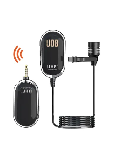 Wireless Lavalier Microphone Portable UHF Mic Transmitter Receiver for Smartphone PC U13JGS