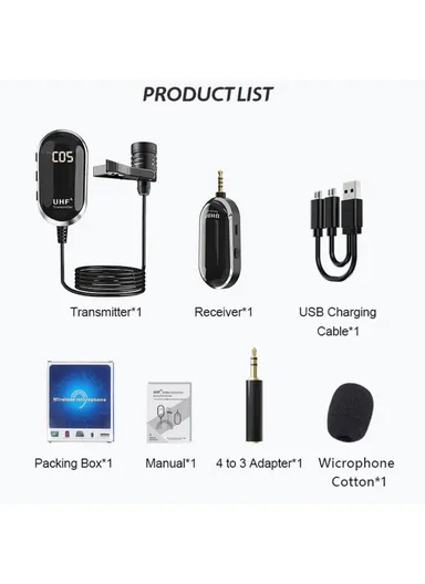 Wireless Lavalier Microphone Portable UHF Mic Transmitter Receiver for Smartphone PC U13JGS