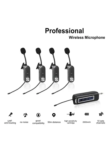 Wireless Lavalier Microphone Outdoor Portable 1 to 4 UHF Microphone Set With Receiver PRO-4C