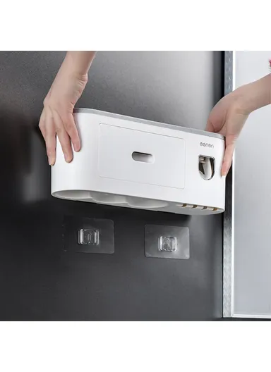 3 Cups Wall Mounted Toothbrush Holder With Toothpaste Dispenser, 4 Brush Slot For Bathrooms (L34.5 x W21.1 x H10)cm - Black