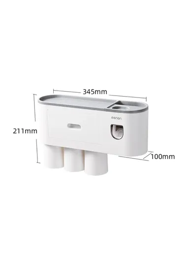 3 Cups Wall Mounted Toothbrush Holder With Toothpaste Dispenser, 4 Brush Slot For Bathrooms (L34.5 x W21.1 x H10)cm - Black
