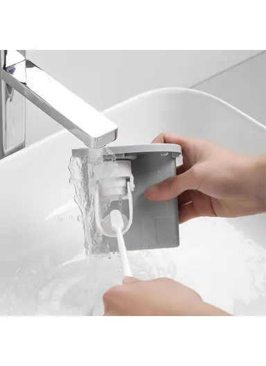 3 Cups Wall Mounted Toothbrush Holder With Toothpaste Dispenser, 4 Brush Slot For Bathrooms (L34.5 x W211 x H10)cm - Grey