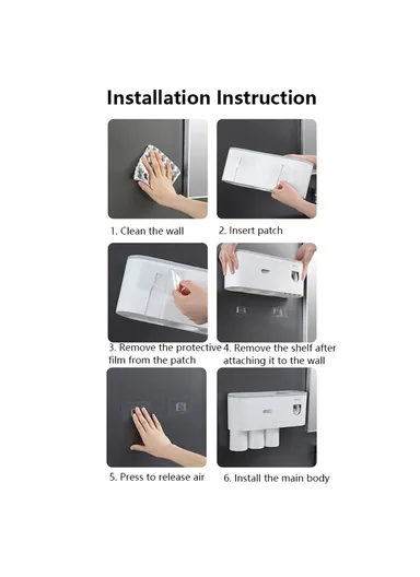 3 Cups Wall Mounted Toothbrush Holder With Toothpaste Dispenser, 4 Brush Slot For Bathrooms (L34.5 x W211 x H10)cm - Grey