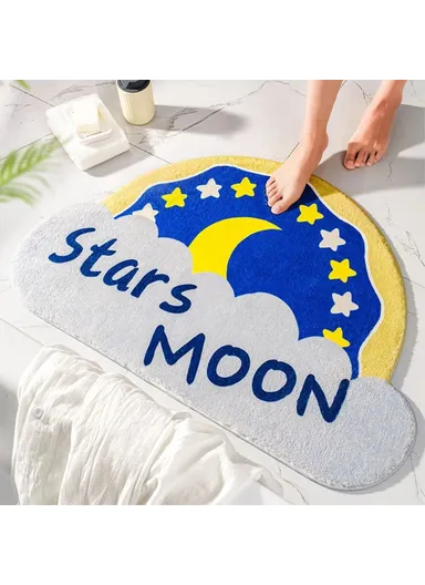40x60cm Bathroom Door Mat Non-slip Furry Floor Carpet Absorbent Bath Mat - Stars Moon