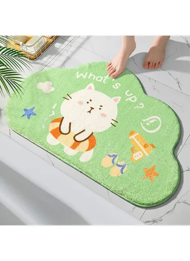 50x80cm Furry Bathroom Rug Non-slip Floor Carpet Water Absorbent Bath Mat - Water Gun Cat
