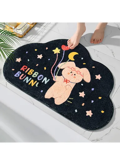 50x80cm Furry Bathroom Rug Non-Slip Floor Carpet Water Absorbent Bath Mat - Ribbon Bunny