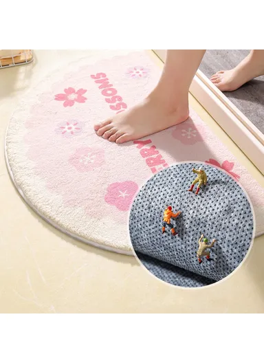 40x60cm Semicircle Bath Mat Furry Bathroom Rug Water Absorbent Floor Carpet - Yellow Flower 