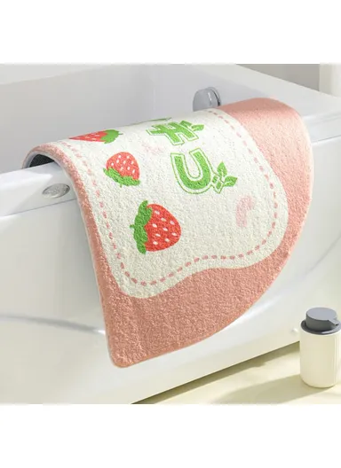 40x60cm Semicircle Bath Mat Furry Bathroom Rug Water Absorbent Floor Carpet - Purple Flower 