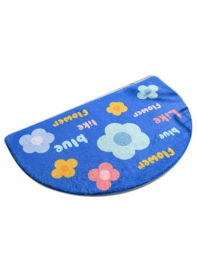 50x80cm Water Absorbent Bath Mat Furry Bathroom Rug Semicircle Floor Carpet - Like / Blue