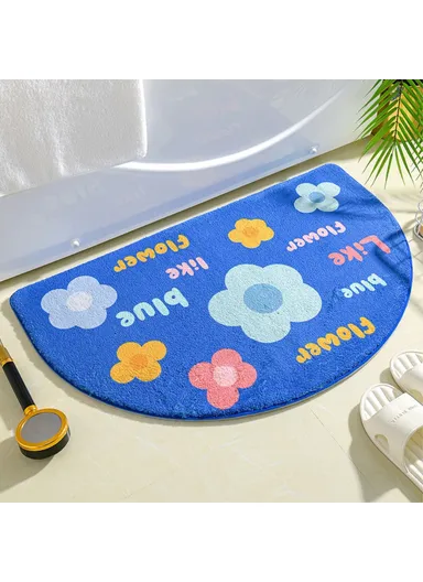 50x80cm Water Absorbent Bath Mat Furry Bathroom Rug Semicircle Floor Carpet - Like / Blue
