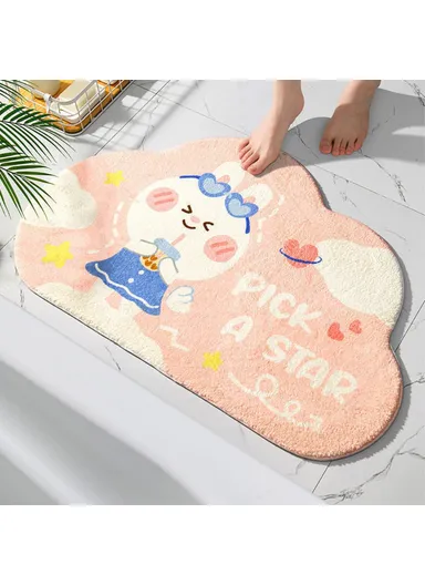 50x80cm Furry Bathroom Rug Non-Slip Floor Carpet Water Absorbent Bath Mat - Star Rabbit