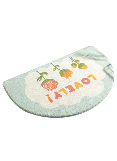 50x80cm Water Absorbent Bath Mat Furry Bathroom Rug Semicircle Floor Carpet - Floral Pattern