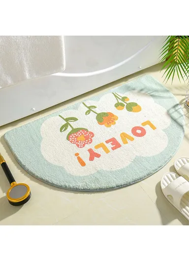 50x80cm Water Absorbent Bath Mat Furry Bathroom Rug Semicircle Floor Carpet - Floral Pattern