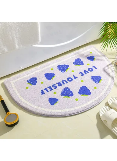 50x80cm Water Absorbent Bath Mat Furry Bathroom Rug Semicircle Floor Carpet - Grape / Purple