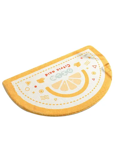 50x80cm Water Absorbent Bath Mat Furry Bathroom Rug Semicircle Floor Carpet - Lemon / Yellow